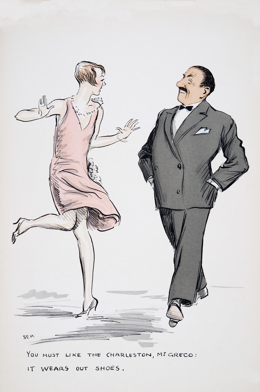 Teidän täytyy pitää Charlestonista, herra Greco, se kuluttaa kenkiä., White Bottoms, pub. 1927 (värikuvio) tekijältä Sem