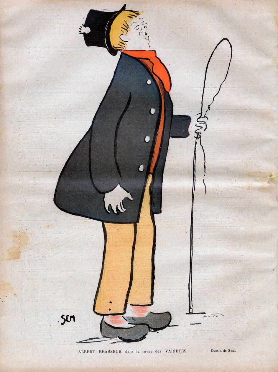 Albert Jules Dumont (1862-1932) dit Albert Brasseur, Boulevard-teatterin ja operetin näyttelijä Varietes-lehdessä - SEM:n (Georges Goursat) karikatyyri (1863-1934) teoksessa "" Le rire de 1902 - tekijältä Sem