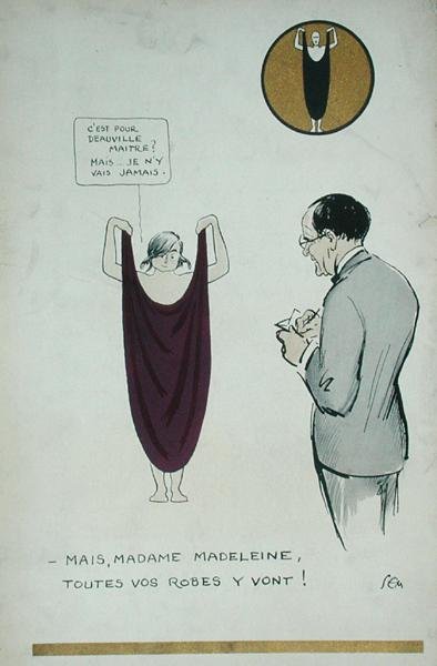 Taiteilija piirtää Madeleine Vionnet (1876-1975) Le Nouveau Mondesta tekijältä Sem
