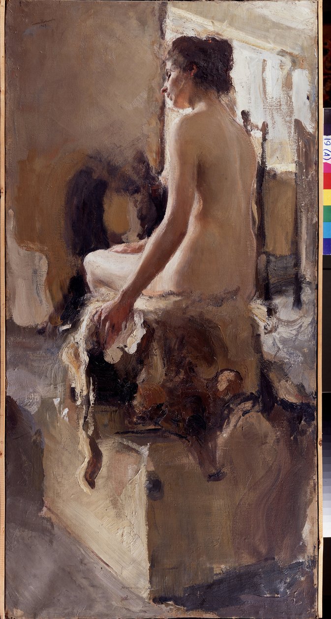 Alaston (A Nude). Semjon Gavrilovich Nikiforovin (1877-1912) maalaus öljy kankaalle tekijältä Semen Gavriilovich Nikiforov