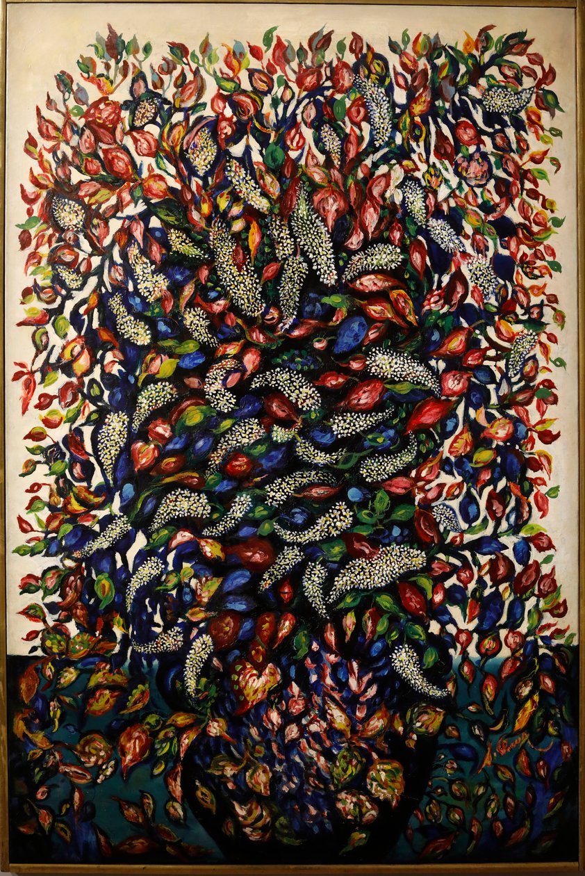Kukat ja hedelmät, n. 1920 (öljy kankaalle) tekijältä Seraphine Louis