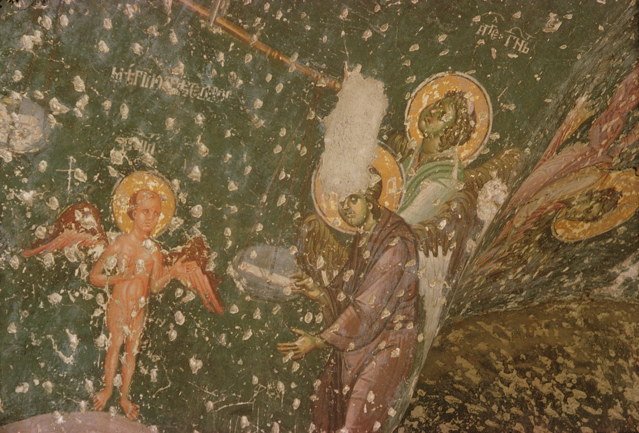 Enkelit viimeisestä tuomiosta, 1300-luku (yksityiskohta) tekijältä Serbian School