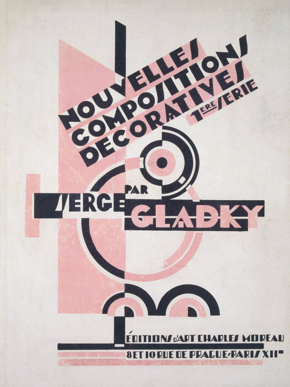 "Nouvelles Compositions Decoratives" -lehden etukansi, 1920-luvun loppu (pochoor print) tekijältä Serge Gladky