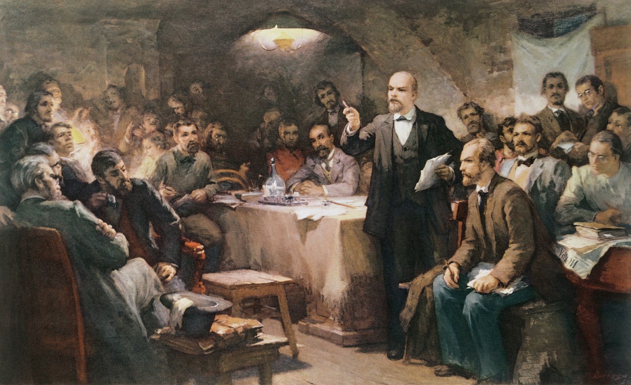 Vladimir Leninin (1870-1924) puheenvuoro R.S.D.R.P.:n 2. kongressissa vuonna 1903. tekijältä Sergei Arsenevich Vinogradov