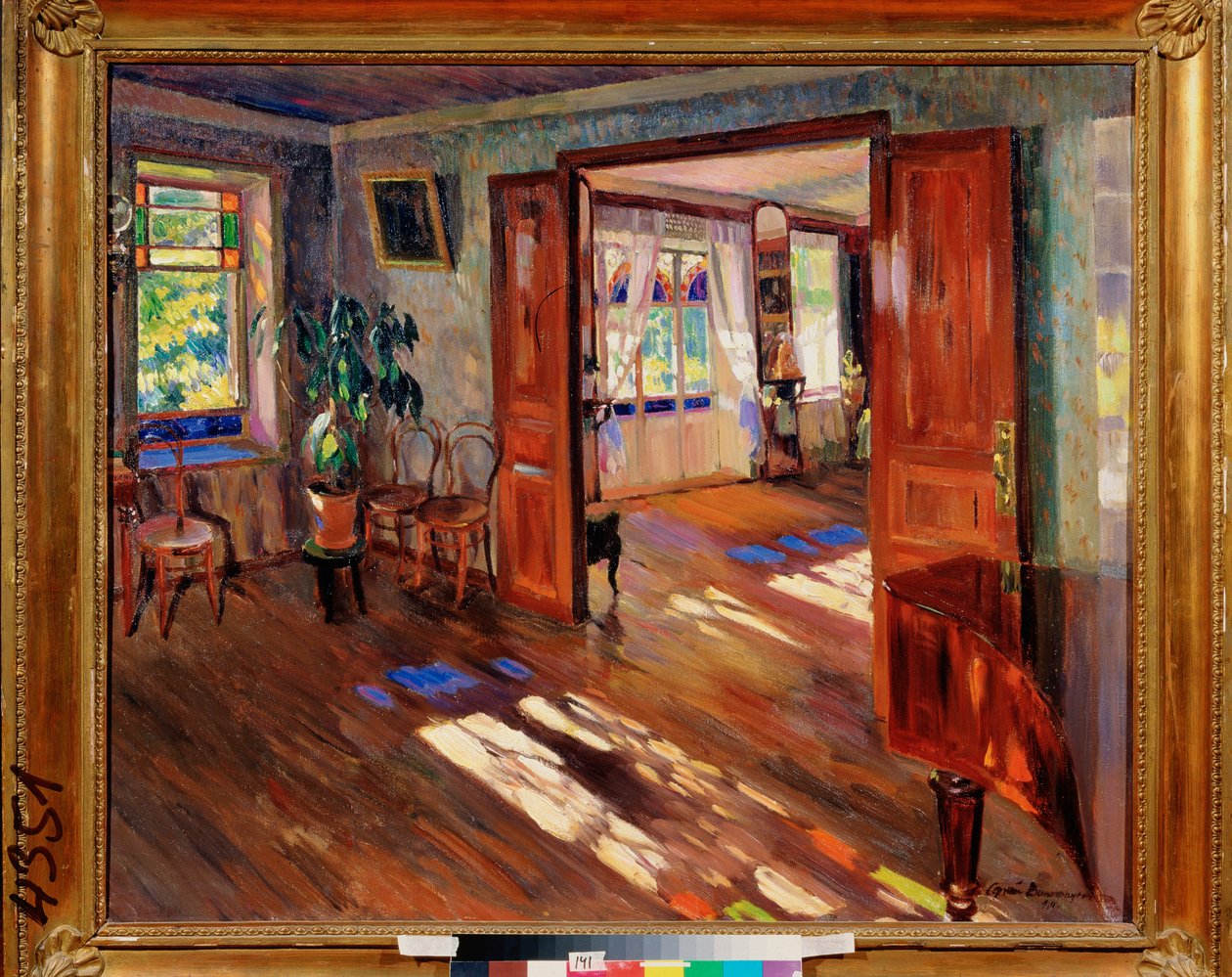 Talossa - Sergei Arsenjevitš Vinogradovin (1869-1938) maalaus öljy kankaalle tekijältä Sergei Arsenevich Vinogradov