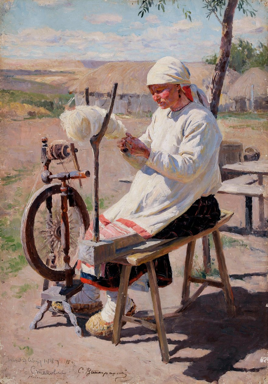 La fileuse - Spinner - Vinogradov, Sergei Arsenjevitš (1869-1938) - 1895 - Öljy kankaalle - tekijältä Sergei Arsenevich Vinogradov