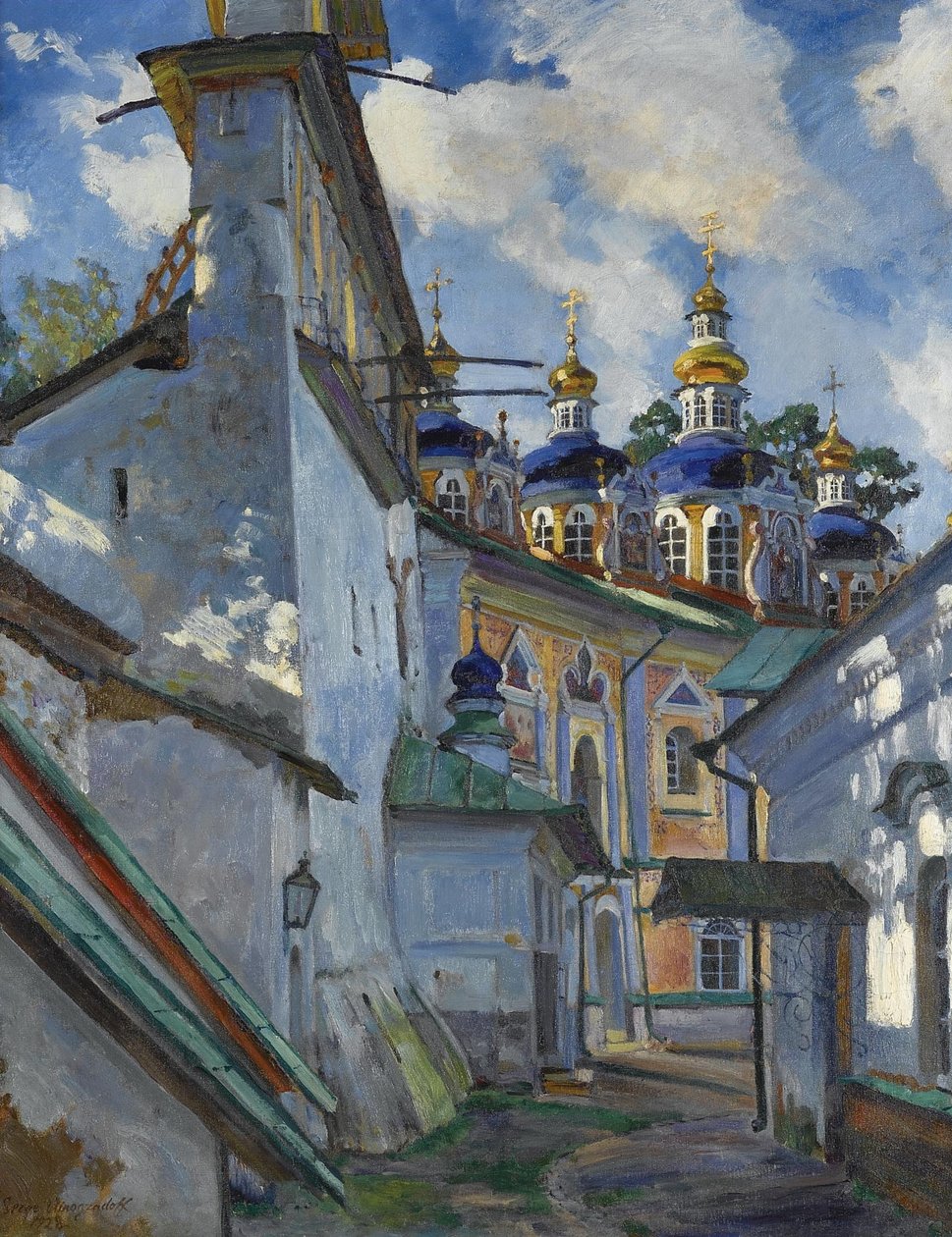 Näkymä Pskovo-Petšerskin luostarista, 1928 tekijältä Sergei Arsenevich Vinogradov