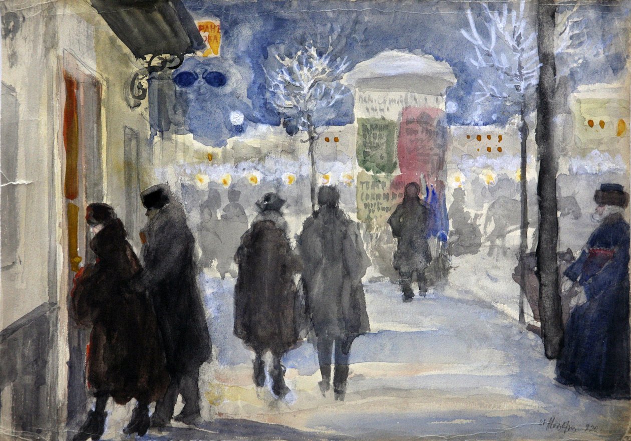 ""Katunäkymä Moskovassa, Venäjä"" (Moskova-katu) Sergei Vinogradovin (1869-1938) akvarelli - 1922 - Yksityinen kokoelma tekijältä Sergei Arsenevich Vinogradov