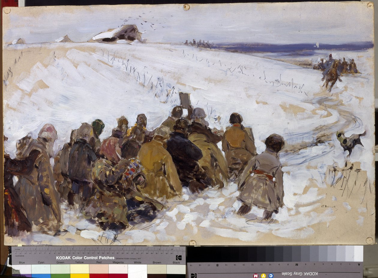 Rangaistusretkikunta. Sergei Vasilyevich Ivanovin (1864-1910) maalaus. Öljy pahville. Moskova, valtion Tretjakovin galleria. tekijältä Sergei Ivanovich Gribkov