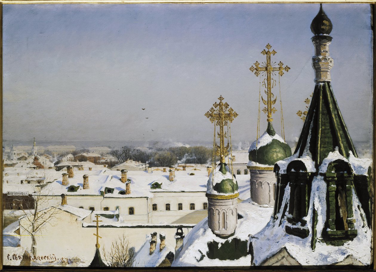Näkymä Moskovan maalauskoulun ikkunasta, veistos ja arkkitehtuuri - Sergei Ivanovich Svetoslavsky (Svetoslavsky) (1857-1931) maalaus, öljy kankaalle tekijältä Sergei Ivanovich Svetoslavsky