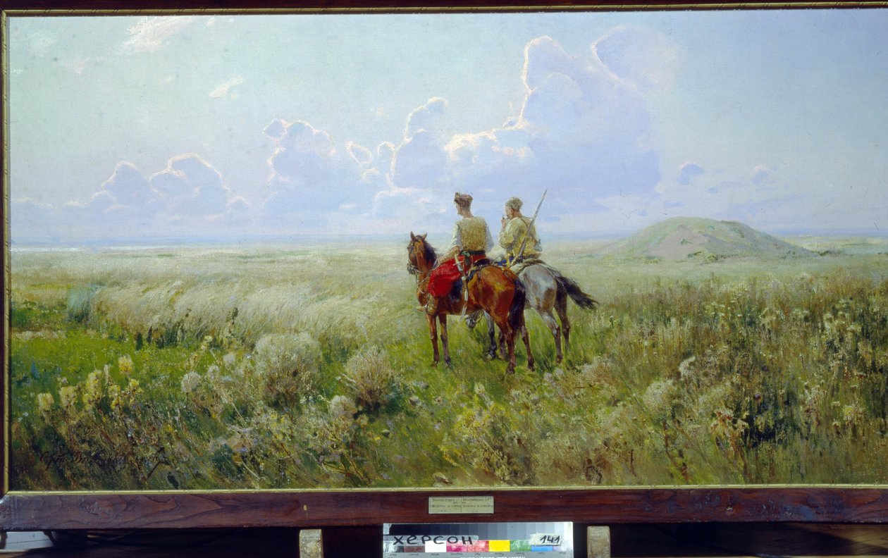 Kasakat aroilla (Kasakat aroilla) - Sergei Ivanovich Vasilkovskyn (1854-1917) maalaus, öljy kankaalle, noin 1900 - Alueellinen taidemuseo, Kherson (Ukraina) tekijältä Sergei Ivanovich Vasilkovsky