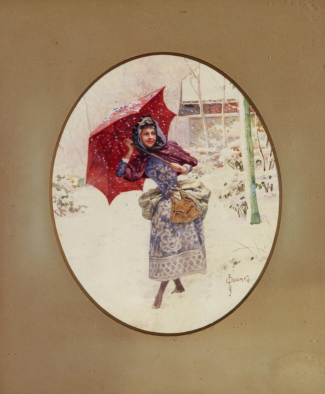 Naiset kävelevät lumen läpi, c. 1900 tekijältä Sergei Sergeyevich Solomko