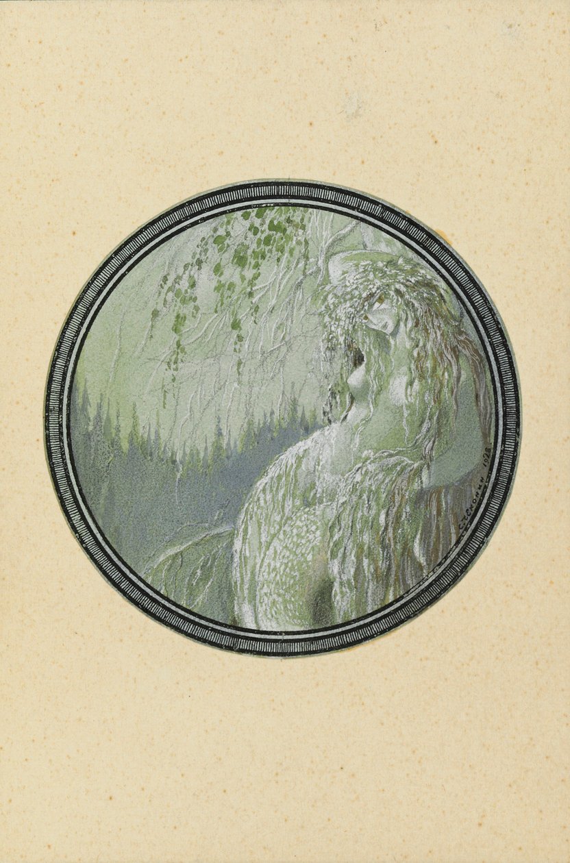 Rusalka. Kuvitus A. Pushkinin runoon Ruslan ja Ljudmila, 1921-1926. tekijältä Sergei Vasilevich Chekhonin