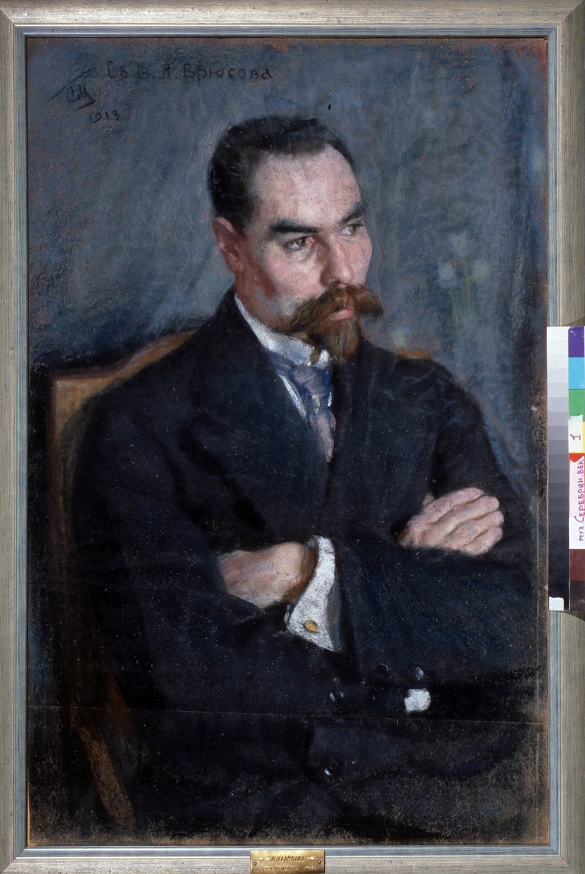 Runoilija Valeri Iakovlevitš Brioussovin muotokuva (1873-1924) (Runoilija Valeri Brjusovin muotokuva). Teos Sergei Vasilyevich Malyutin (Serguei Malioutine) (1859-1937), pastelli sur papier tekijältä Sergei Vasilievich Malyutin