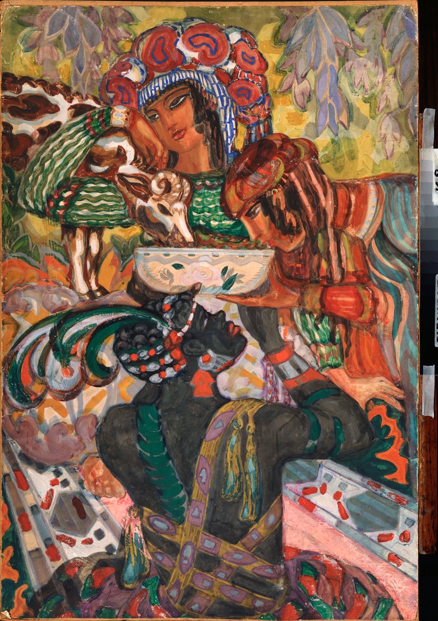Itämainen satu - Sergei Jurievich Sudeykin (Serge Soudeikine) (1882-1946) teos, guassi ja tempera pahville, noin 1910, venäläinen taide, 1900-luku, jugend, modernismi - Alueellinen taidegalleria, Taganrog (Venäjä) tekijältä Sergei Yurevich Sudeikin