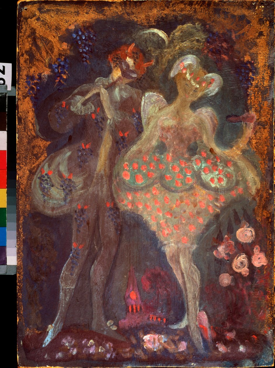 Cupid ja Faun. Sergei Jurievich Sudeykin (Serge Soudeikine) (1882-1946) työ, tempera pahville. Venäläinen taide, 1900-luvun alku. Tatarstanin tasavallan valtion taidemuseo, Kazan (Venäjä). tekijältä Sergei Yurevich Sudeikin