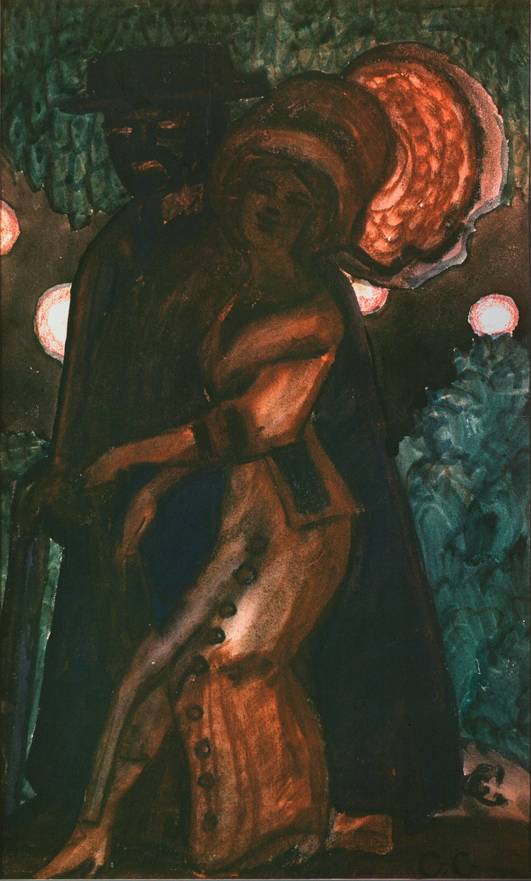 aPromenade (kävely) - Sergei Jurievich Sudeykin (Serge Soudeikine) (1882-1946) työ, guassi paperille, noin 1910, 1900-luvun venäläinen taide, symboliikka - Yksityiskokoelma tekijältä Sergei Yurevich Sudeikin