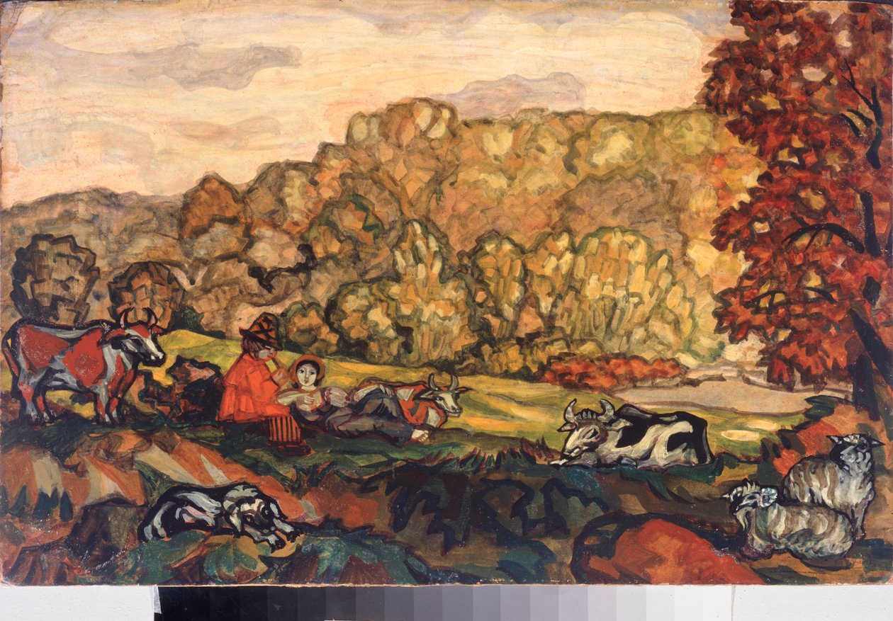 Pastoraalinen kohtaus - Sergei Jurievich Sudeykin (Serge Soudeikine) (1882-1946) maalaus, öljy kankaalle, 1900-luvun alun venäläinen taide - Primorsk State Art Gallery, Vladivostok (Venäjä) tekijältä Sergei Yurevich Sudeikin
