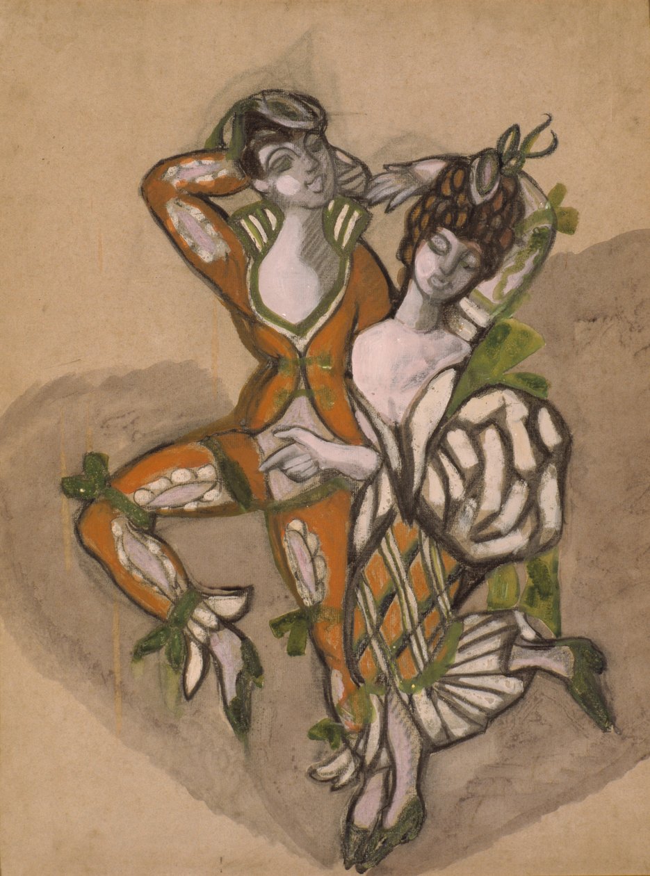 Pukusuunnittelu P. de Beaumarchaisin teatterinäytelmään Figaron häät, 1915. tekijältä Sergei Yurievich Sudeykin