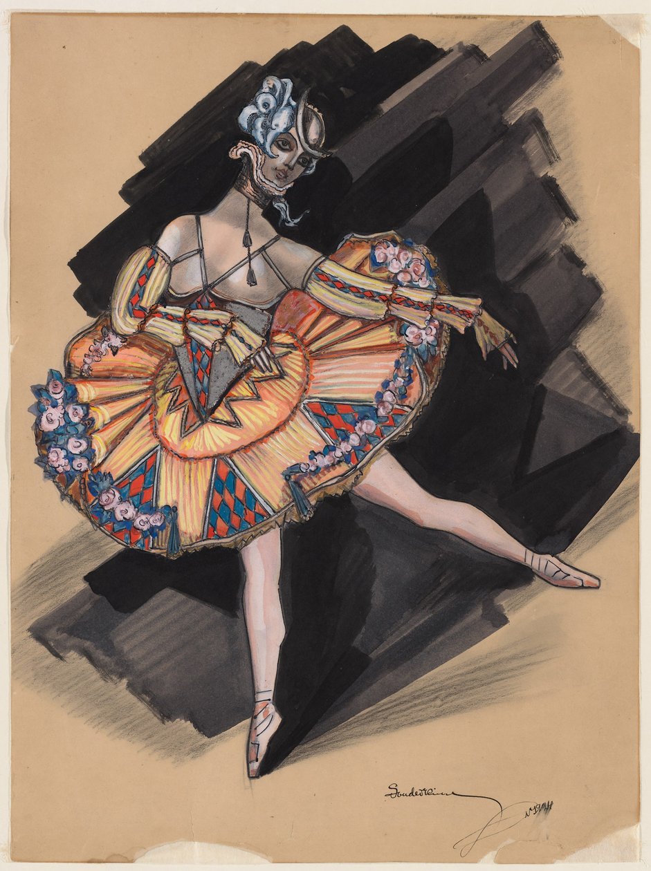 Keiju nukke. Pukusuunnittelu Anna Pavlovalle, 1924 tekijältä Sergei Yurievich Sudeykin