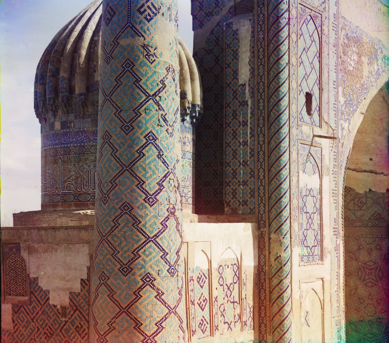Shir-Darin madrasa, minareetti ja kupoli, Samarkand, 1905-1915. tekijältä Sergey Prokudin Gorsky