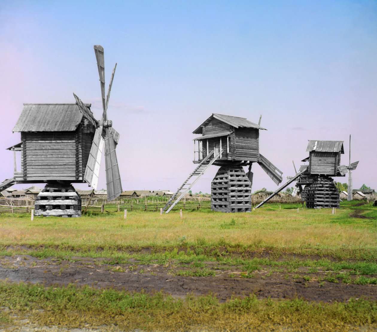 Tuulimyllyt Ialutorovskin alueella Tobolskin maakunnassa, Venäjän valtakunnassa, 1912 tekijältä Sergey Prokudin Gorsky