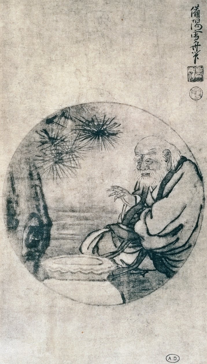 Lao-Tzun muotokuva, kiinalainen filosofi 6. vuosisadalta eKr., piirustus Sesshu Toyo (1420-1506), japanilainen sivilisaatio, Muromachin aikakausi tekijältä Sesshû Tôyô