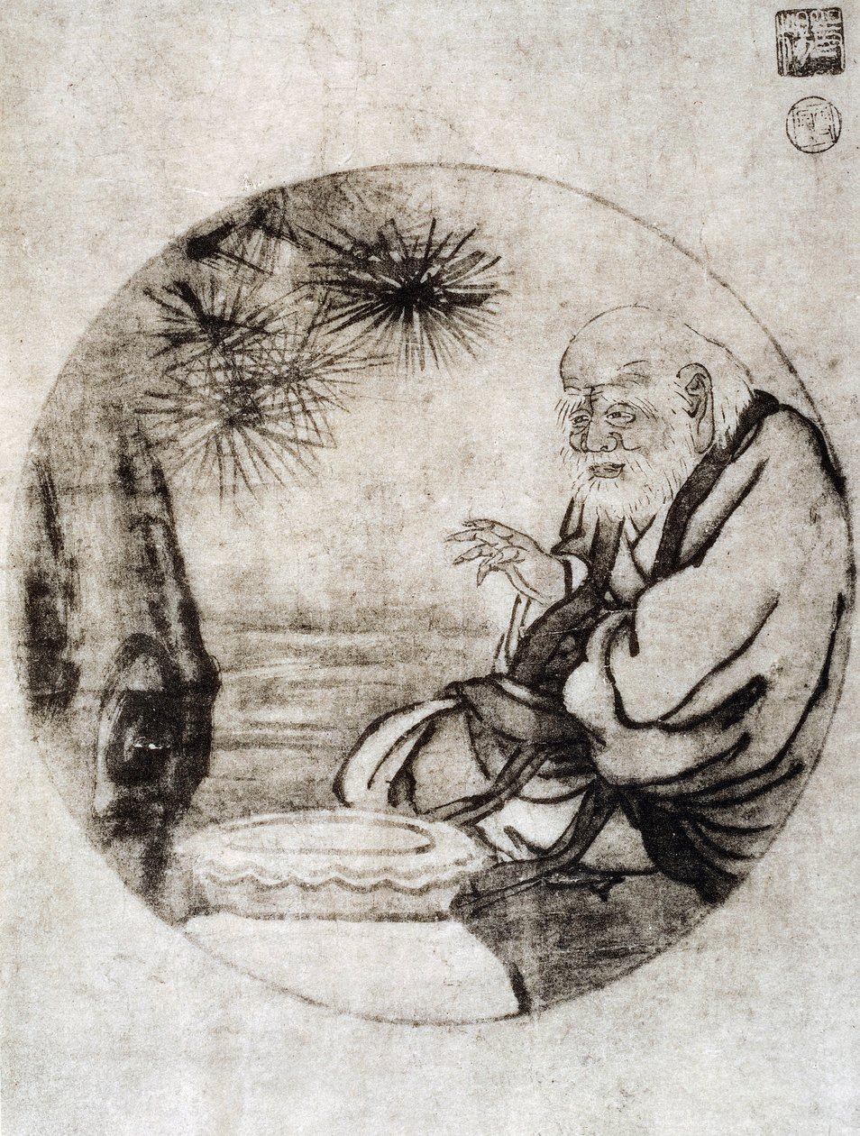 Lao-Tzun muotokuva, kiinalainen filosofi 6. vuosisadalta eKr., piirustus Sesshu Toyo (1420-1506), japanilainen sivilisaatio, Muromachi-kausi tekijältä Sesshû Tôyô