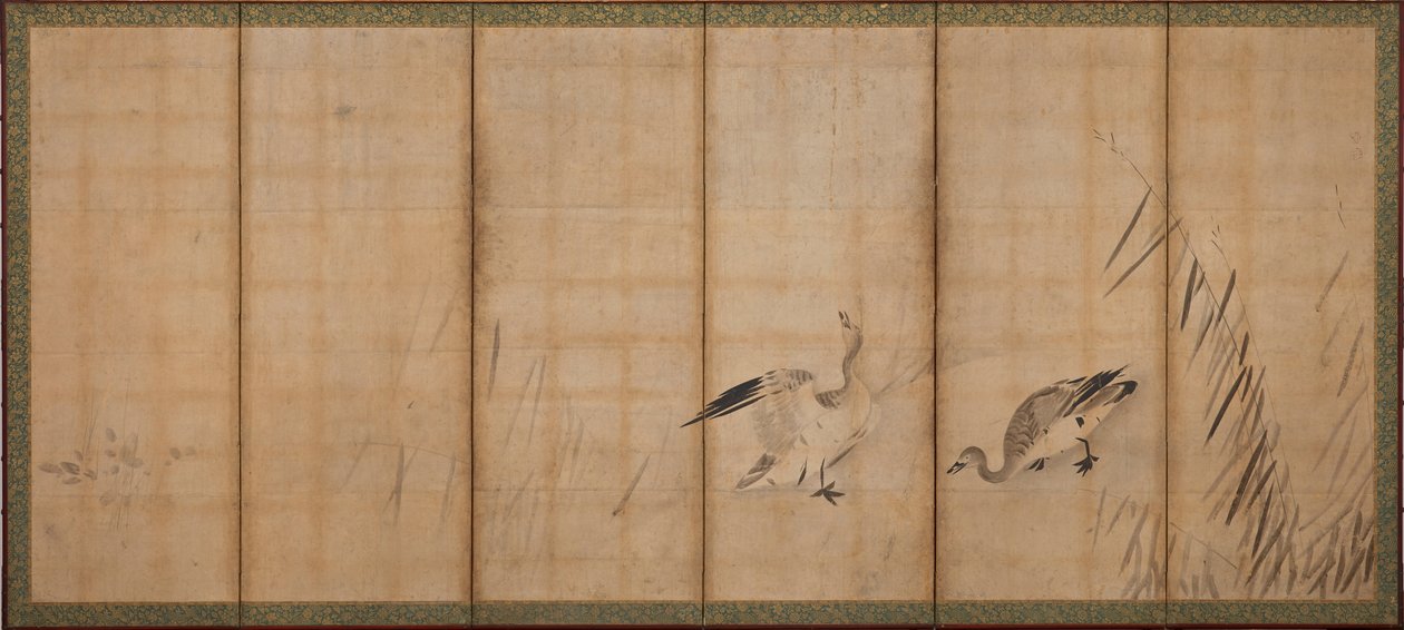 Kaksi hanhetta ja ruohoa, Muromachi-kausi, 1500-luvun puoliväli. tekijältä Sesson Shukei