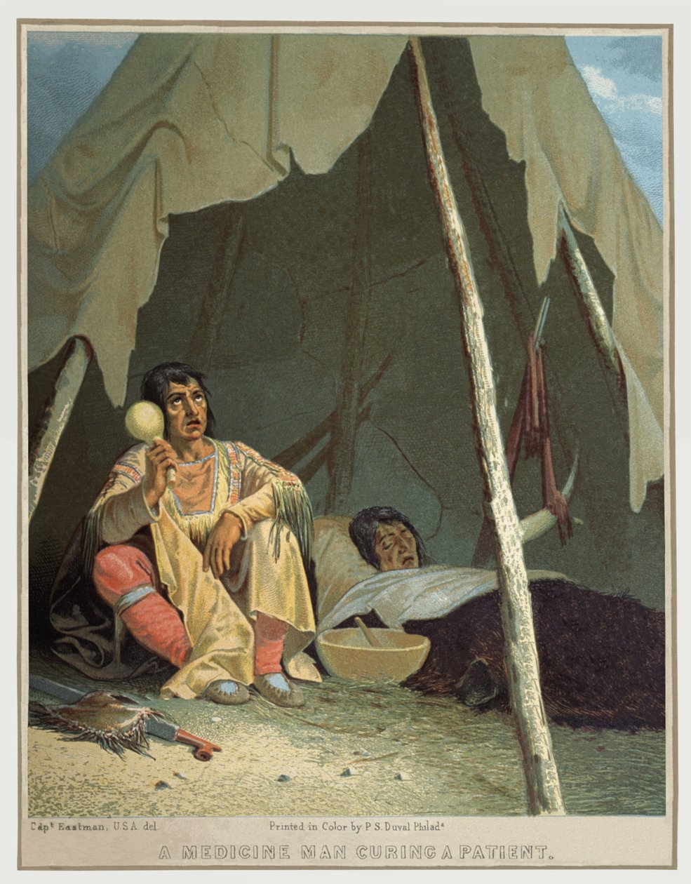 Amerikan intiaanien shamaani, noin 1850 (kuvitus). tekijältä Seth Eastman