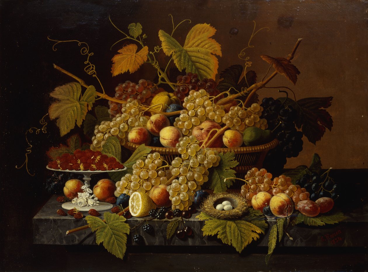 Asetelma hedelmien kanssa, 1854 tekijältä Severin Roesen