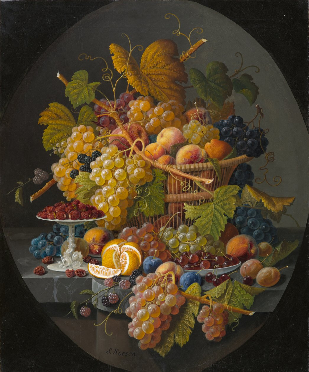 Asetelma hedelmien kanssa, n. 1855-1860 tekijältä Severin Roesen