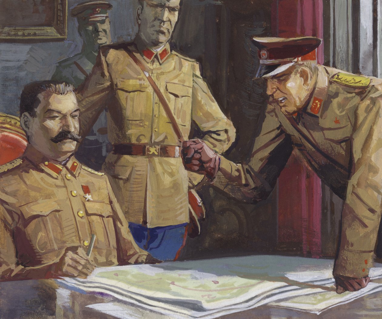 Kenraali Georgi Žukov kiistelee Stalinin kanssa sotilastaktiikasta... tekijältä Severino Baraldi