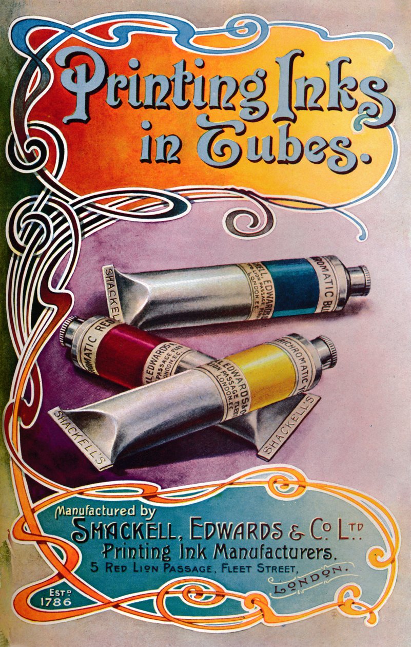 "Printing Inks in Tubes - Shackell, Edwards & Co. Ltd. -ilmoitus", 1907 tekijältä Shackell Edwards and Co