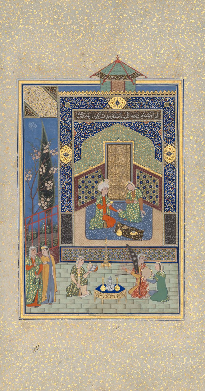 Bahram Gur Turquoise Palacessa keskiviikkona, Folio 216 Khamsasta...AH 931AD1524-25 tekijältä Shaikh Zada