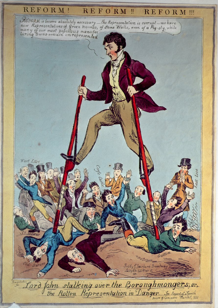 Lord John Stalking over the Boroughmongers tai The Rotten Representation in Danger, pubi. kirjoittanut J. Fairburn, 1831 tekijältä Sharpshooter