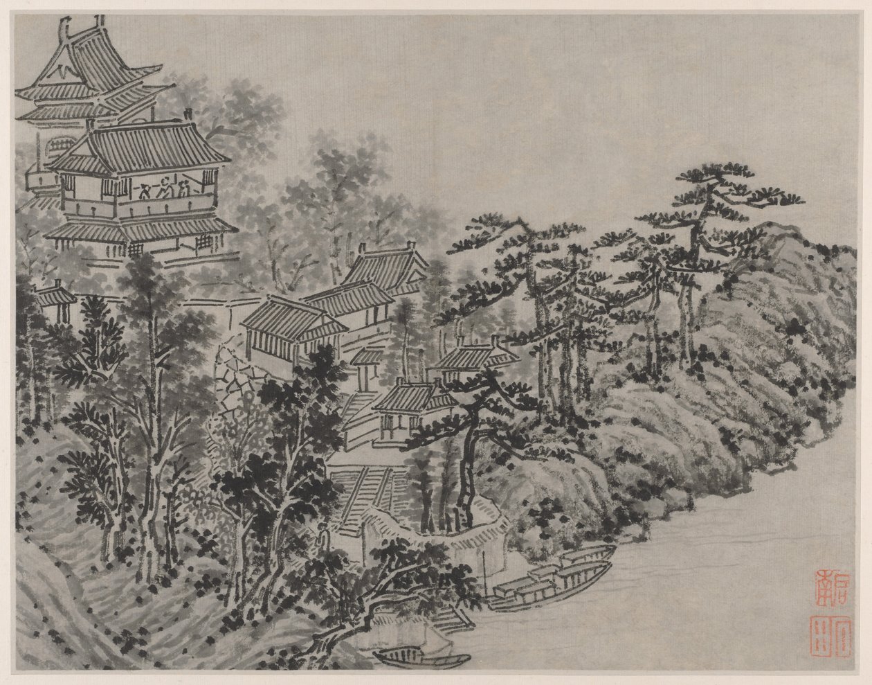 Kaksitoista näkymää Tiger Hillille, Suzhou: Pilvikiipeilypaviljonki, vuoden 1490 jälkeen. tekijältä Shen Zhou