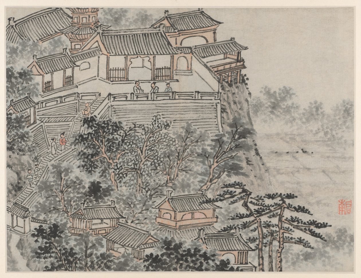 Kaksitoista näkymää Tiger Hillille, Suzhou: The Five Sages Terrace tekijältä Shen Zhou