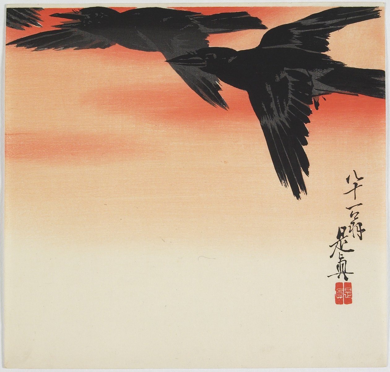 Varikset lentävät auringonlaskun aikaan, n. 1888 tekijältä Shibata Zeshin