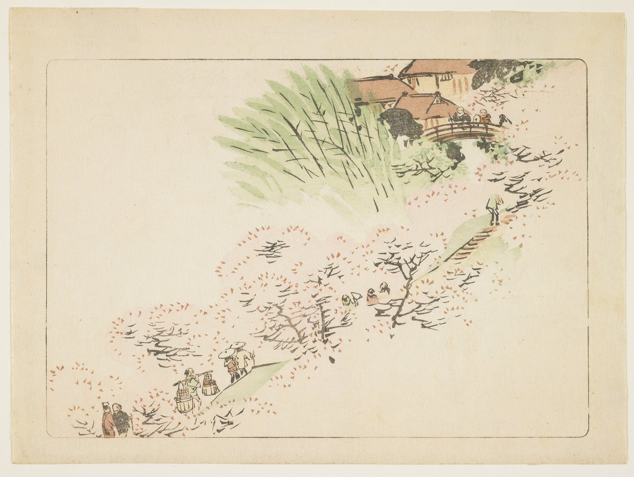 Mountain Cherry Blossoms, c. 1877 tekijältä Shibata Zeshin