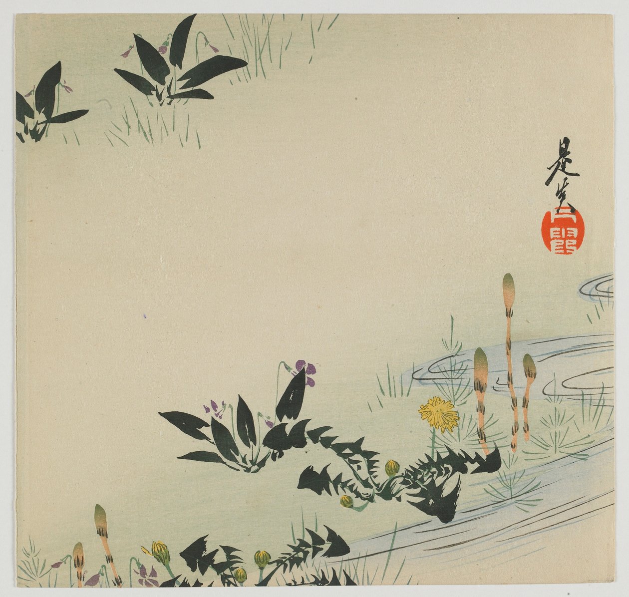 Kevätkukat, Meiji-aika, 1800-luvun loppu (värillinen puupainatus) tekijältä Shibata Zeshin