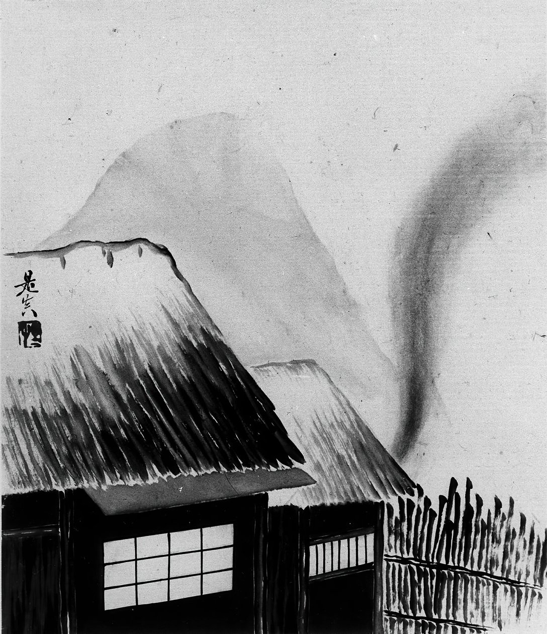 Mökki ja vuoret, 1800-luku. tekijältä Shibata Zeshin