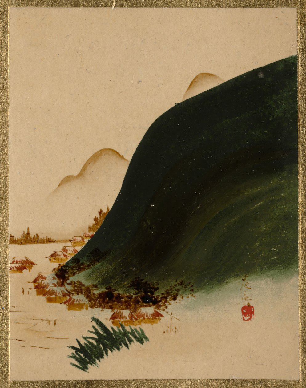 Vuoria ja taloja. tekijältä Shibata Zeshin