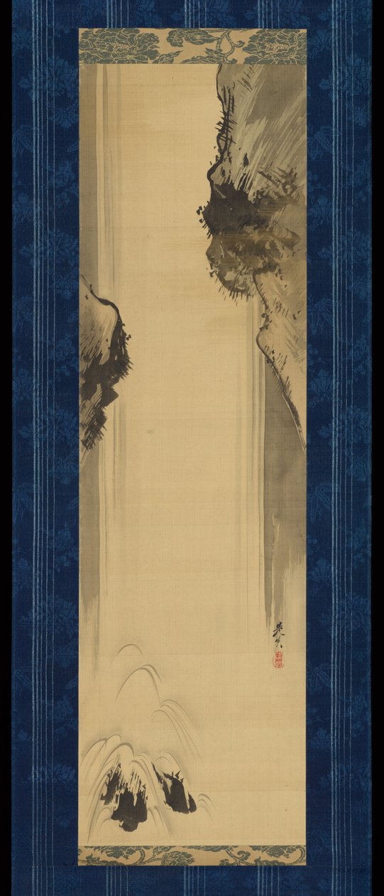 Felsen und Wasserfall tekijältä Shibata Zeshin