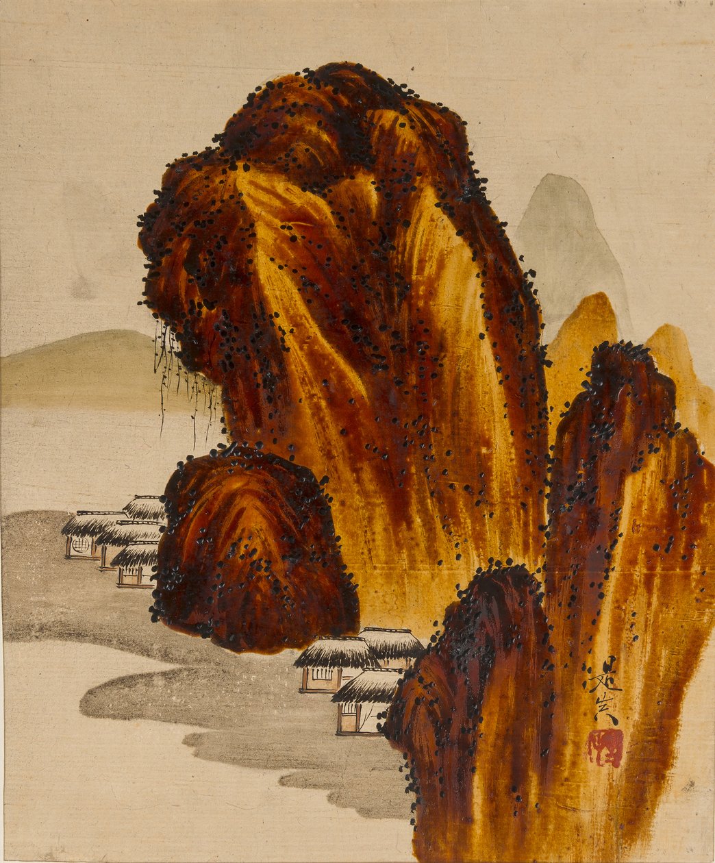 Kylä kallioiden keskellä, 1800-luku. tekijältä Shibata Zeshin