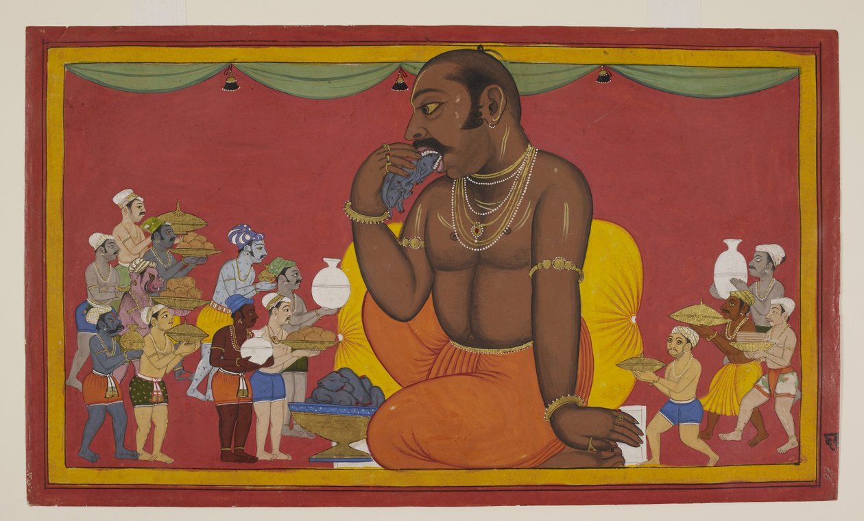 Kumbhakarṇaa ruokitaan ylenpalttisesti puhvelin ja apinan lihalla. tekijältä Sahibdin