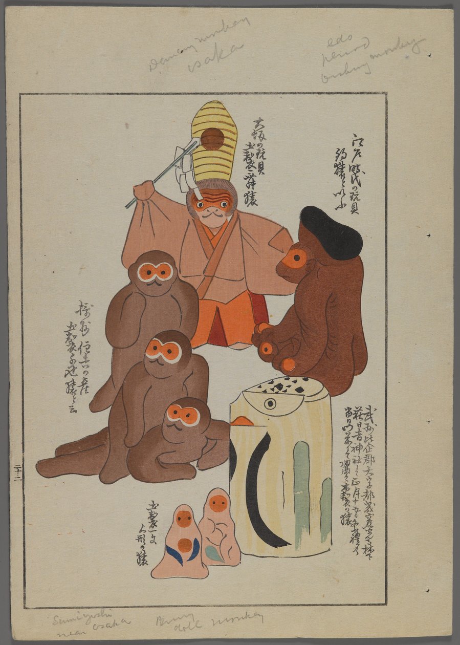 Japanilaiset lelut, Shimizu Seifun Unai no tomo (A Childs Friends), 1891-1923. Apinat. tekijältä Shimizu Seifu