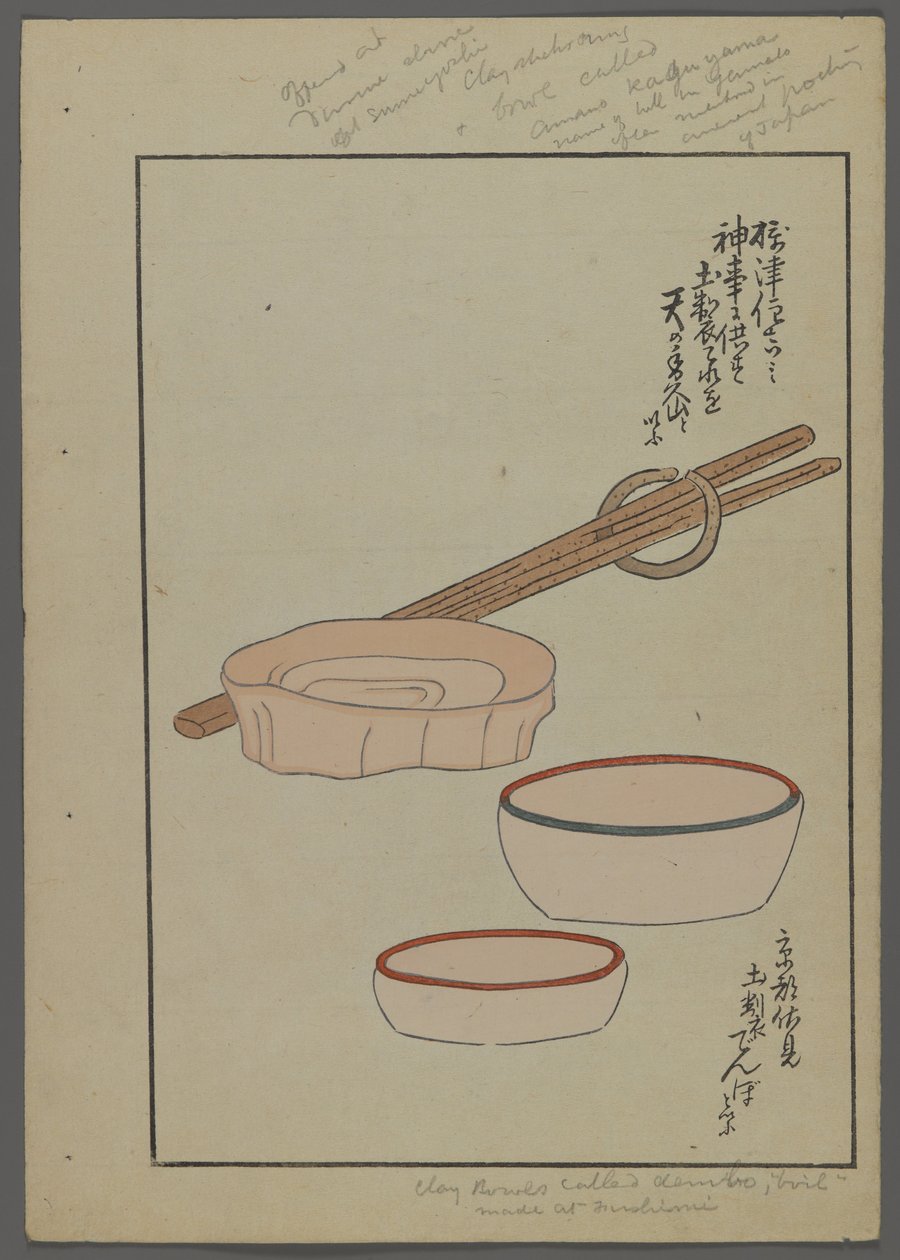 Japanilaiset lelut, Shimizu Seifun Unai no tomo (A Childs Friends), 1891-1923. Kulhot, syömäpuikot. tekijältä Shimizu Seifu