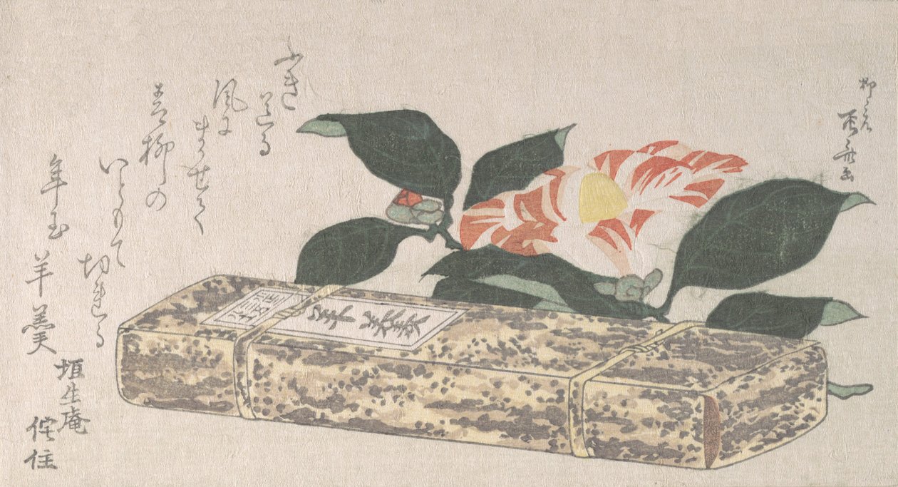 Camellia Flower ja Yokan eräänlainen papuhyytelö, kääritty bambunahkaan, 1811, 1811. tekijältä Shinsai