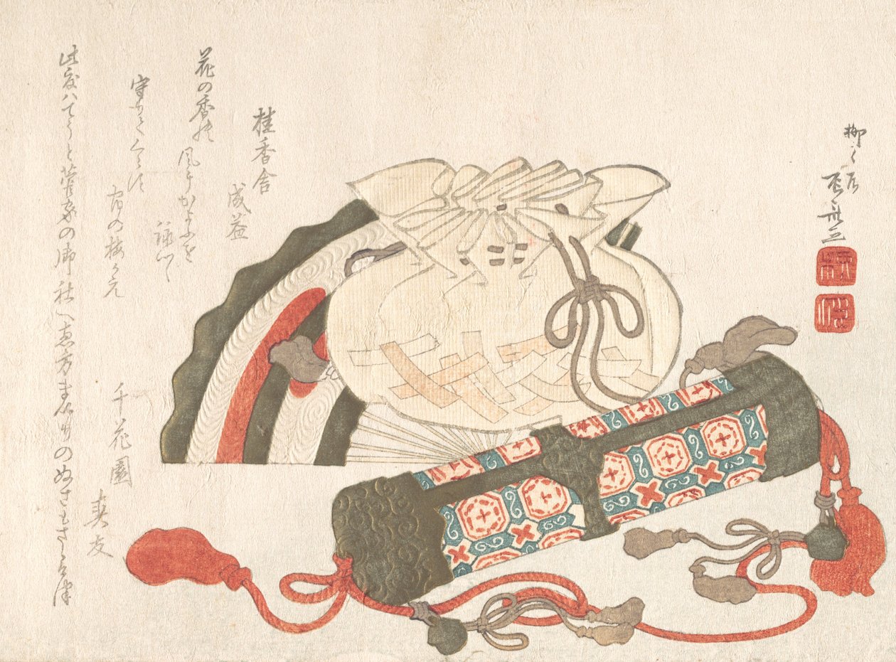 Viuhka, pussi ja suitsukeputki, 1800-luku, 1800-luku. tekijältä Shinsai